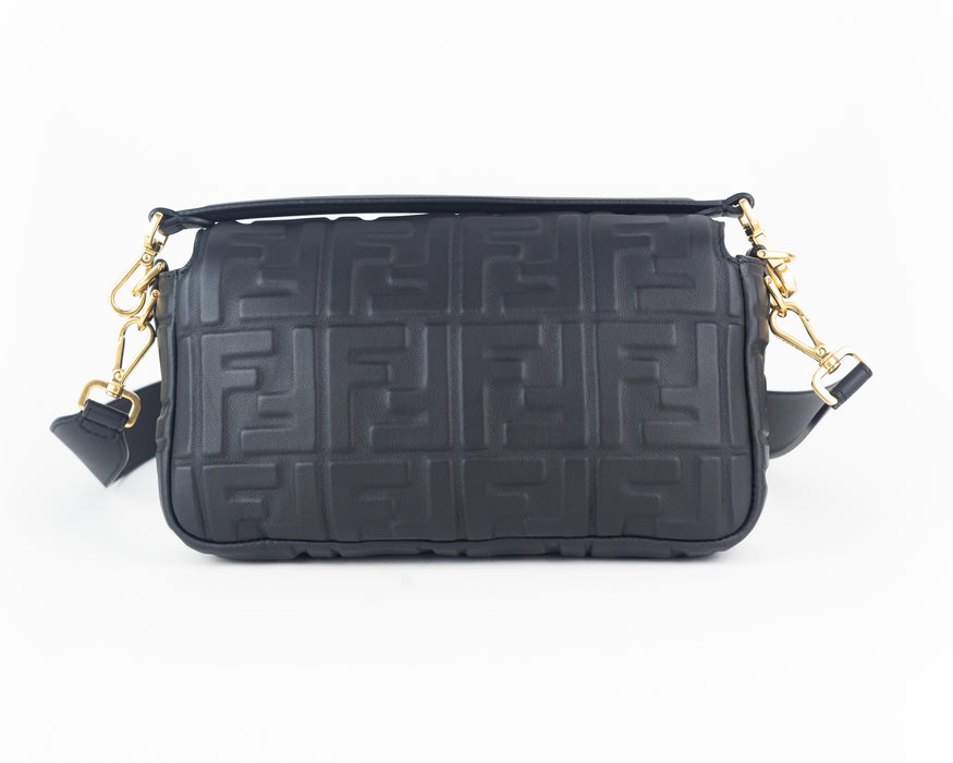 Fendi Nappa FF Baguette Medium in Black Leather