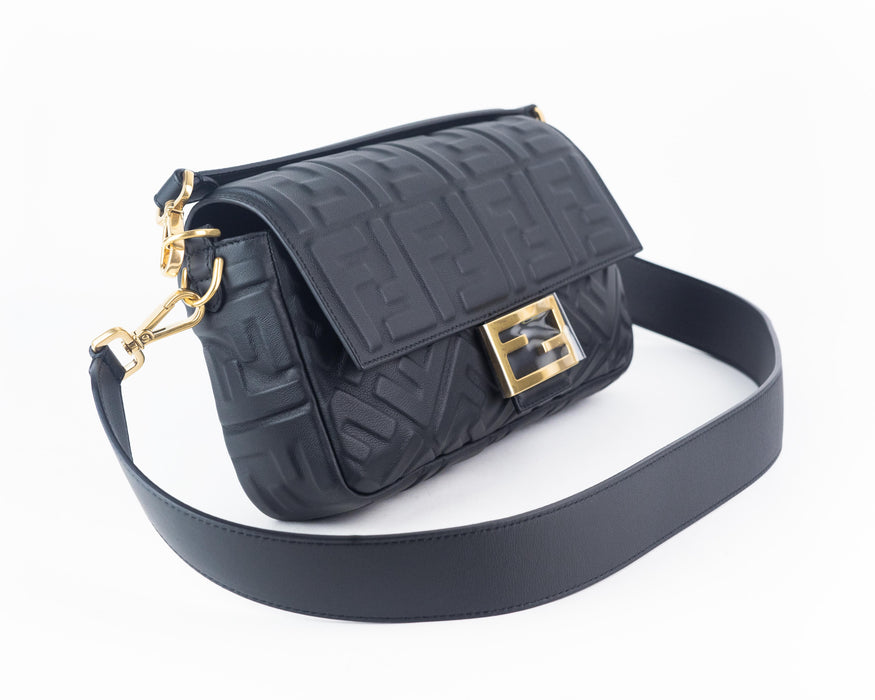 Fendi Nappa FF Baguette Medium in Black Leather