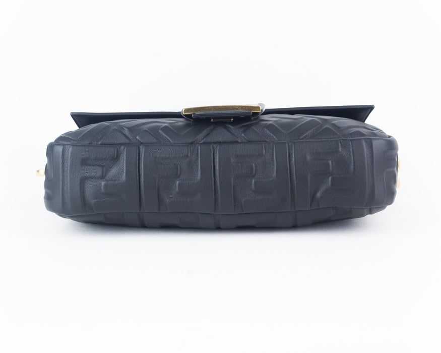 Fendi Nappa FF Baguette Medium in Black Leather