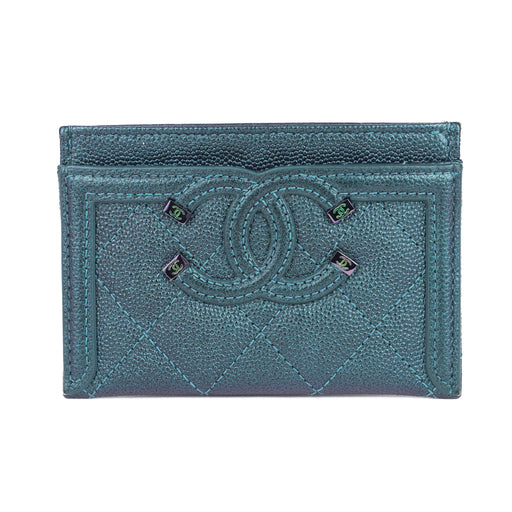 Chanel Caviar Quilted Card Holder Dark Turquoise