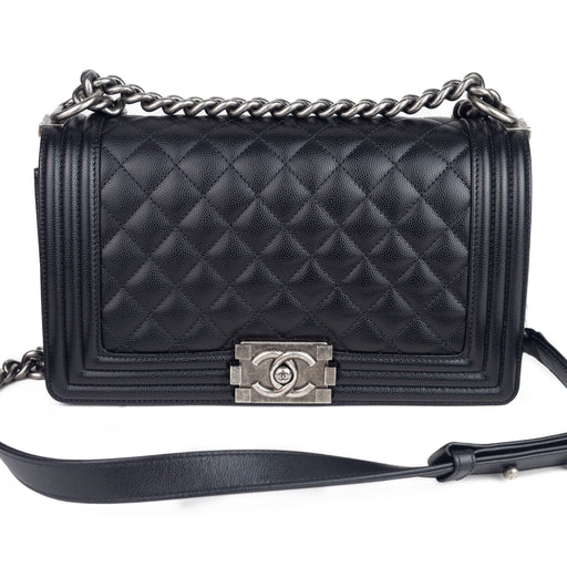 Chanel Medium Grained Calfskin Boy Bag with silver hardware