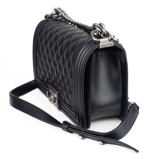Chanel Medium Grained Calfskin Boy Bag with silver hardware