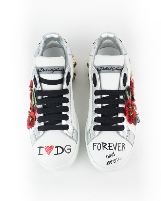 Dolce & Gabbana Portofino Sneakers with Geranium Flower Application