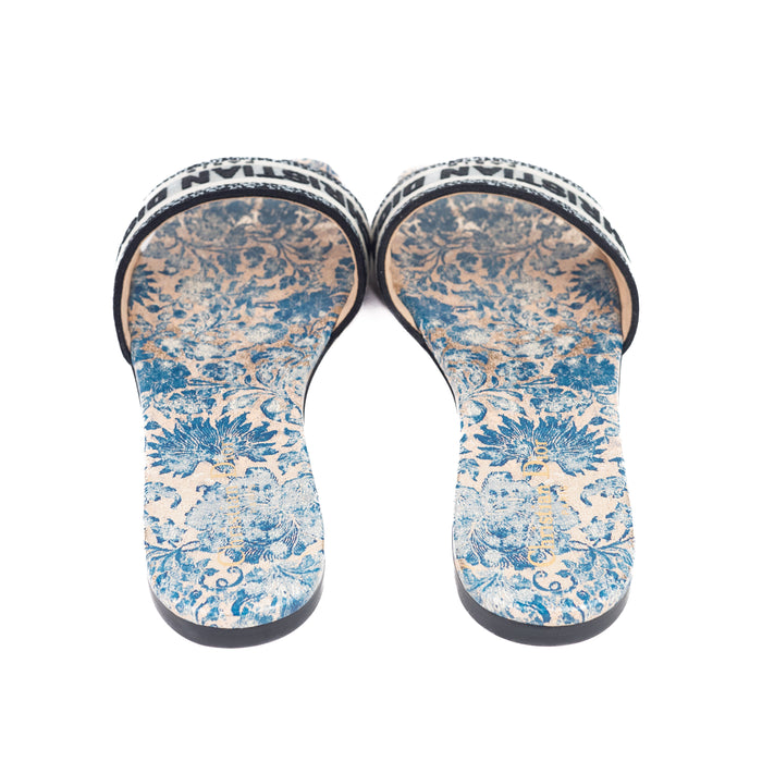 Dior Dway Slides Gold-Tone Embroidered Cotton with Metallic Thread