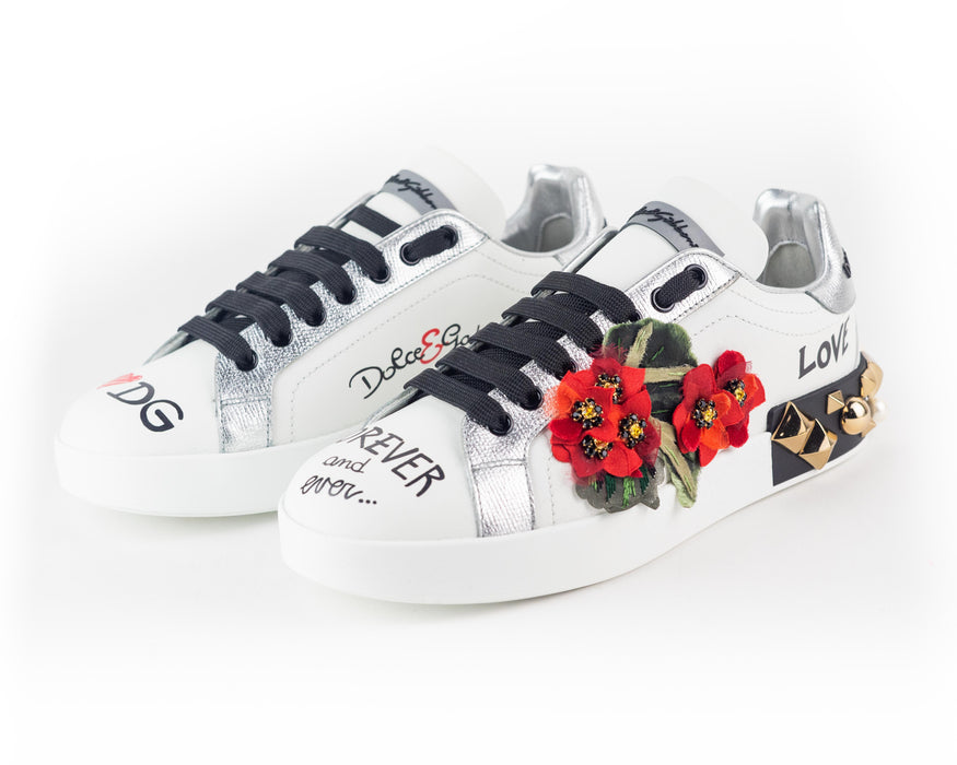 Dolce & Gabbana Portofino Sneakers with Geranium Flower Application