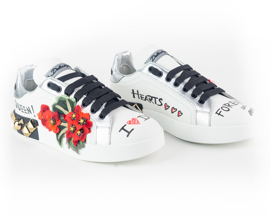 Dolce & Gabbana Portofino Sneakers with Geranium Flower Application