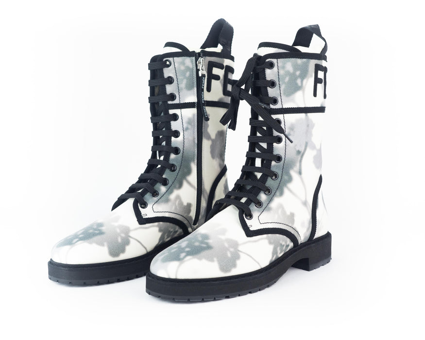 Fendi Signature Grey Canvas Biker Boots