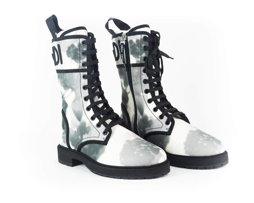 Fendi Signature Grey Canvas Biker Boots