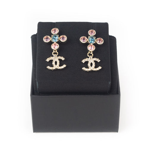 Chanel Pink and Blue Crystal Earrings