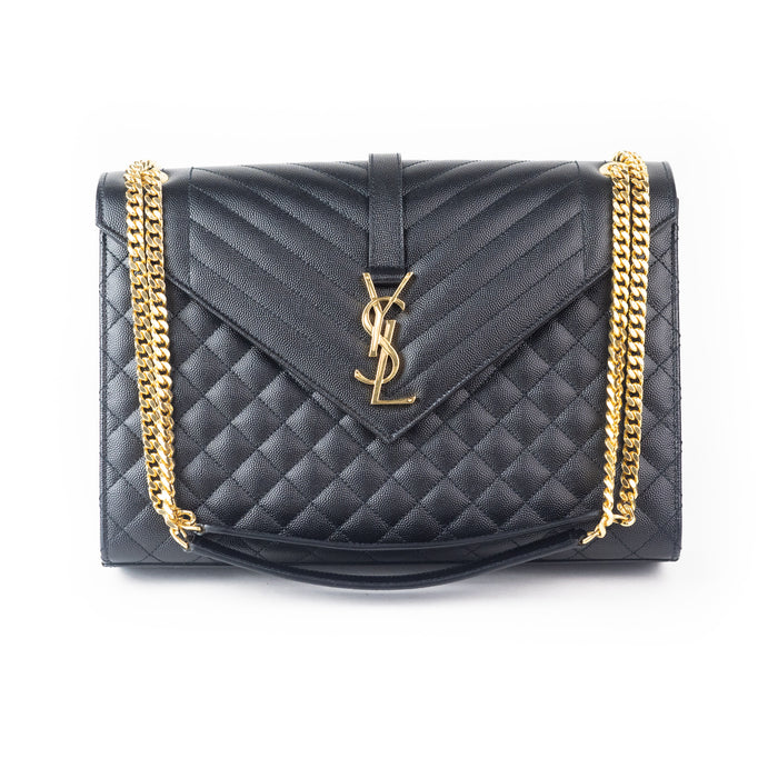 Saint Laurent Large Tri- Quilt Leather Black Envelope Bag