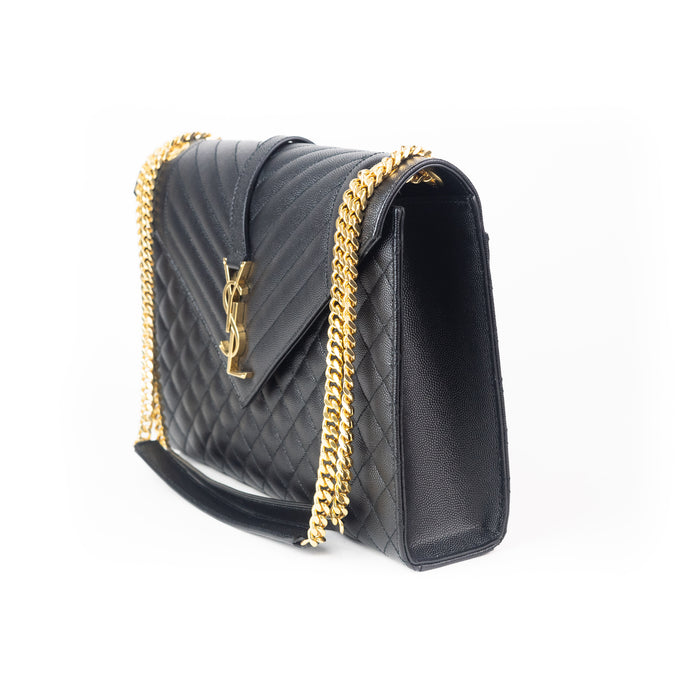 Saint Laurent Large Tri- Quilt Leather Black Envelope Bag