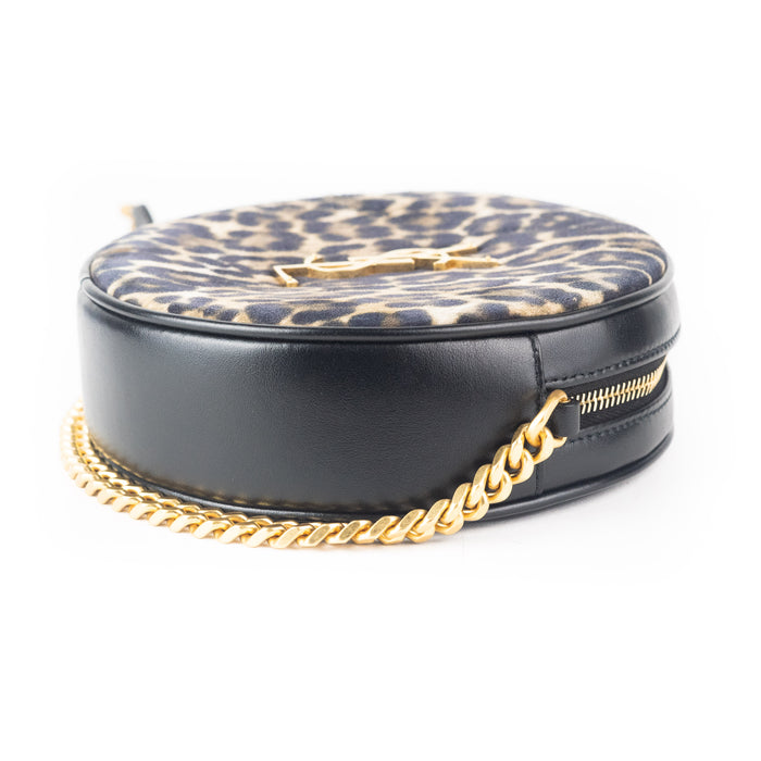 Saint Laurent Vinyle Leopard Print Round Camera Bag