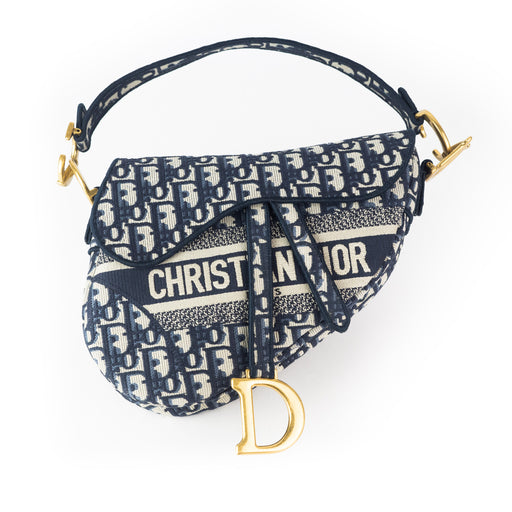 Dior Blue Oblique Embroidery Saddle Bag