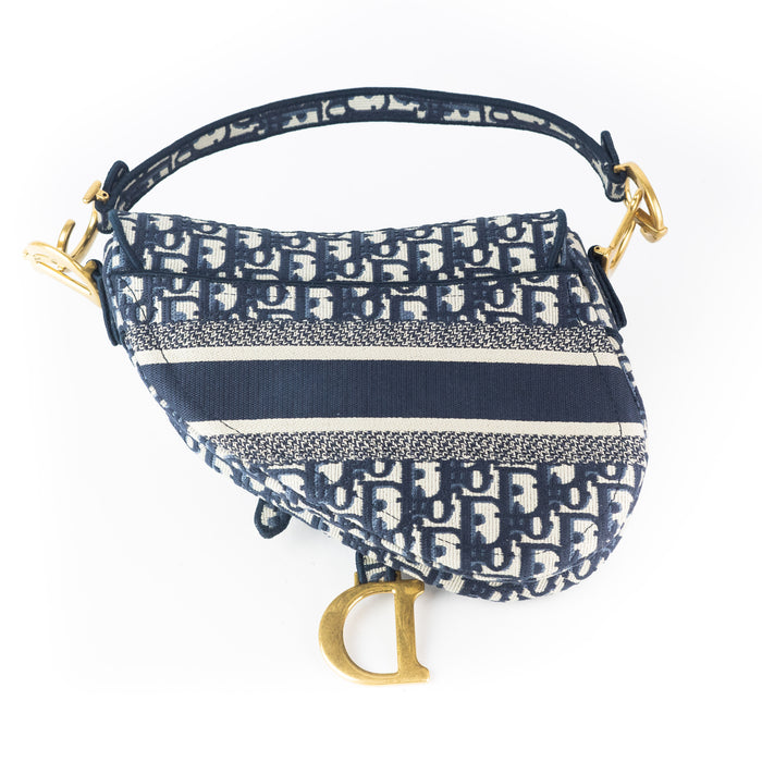 Dior Blue Oblique Embroidery Saddle Bag