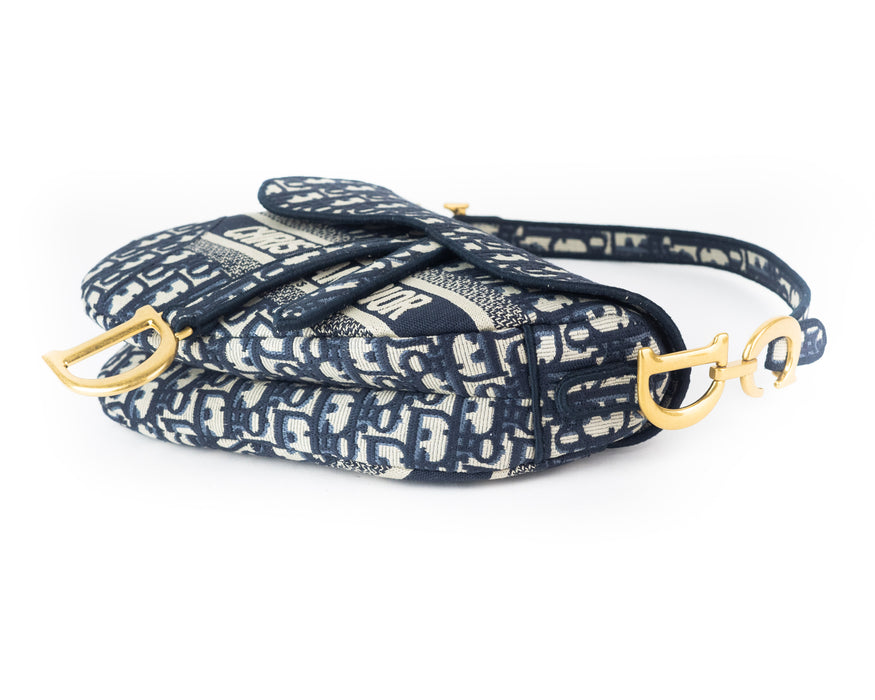 Dior Blue Oblique Embroidery Saddle Bag