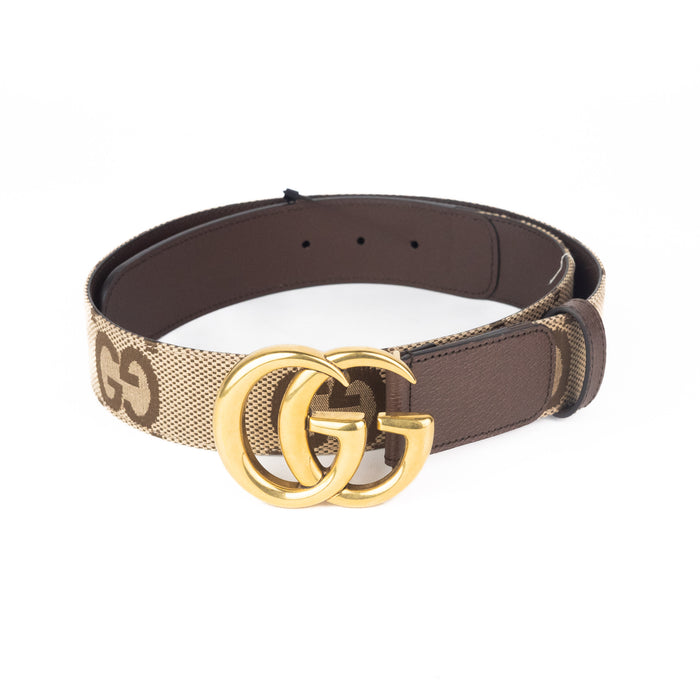 Gucci Jumbo GG Marmont Wide Canvas Belt in Camel and Ebony GG