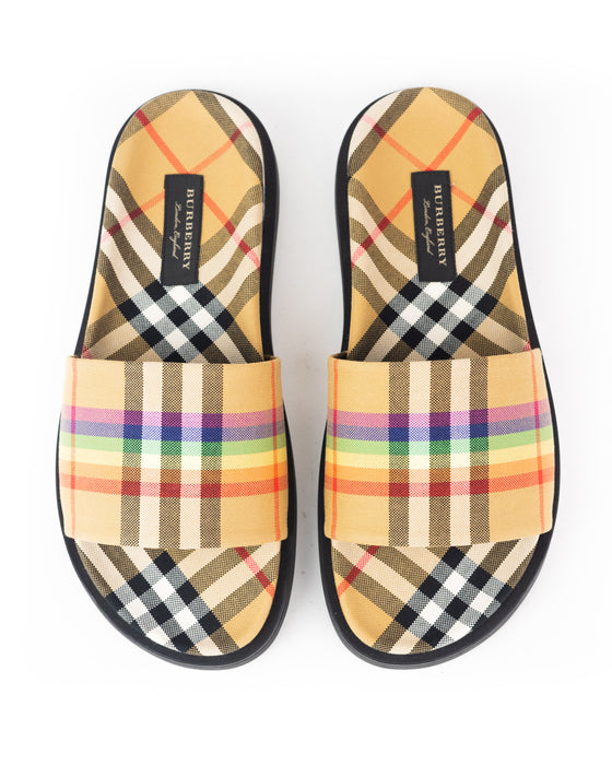 Burberry Rainbow Check Slide Sandals