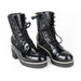 Chanel White Logo Crinkled Leather Combat Boots