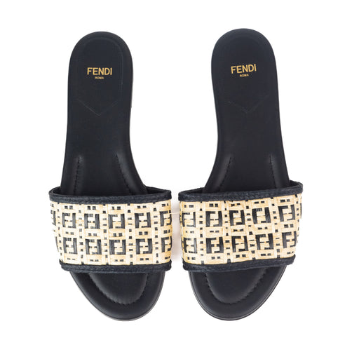 Fendi Woven Raffia Sandals in Black