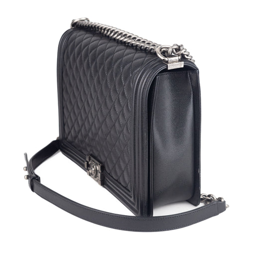 xChanel Large Quilted Caviar Boy Bag in Black 