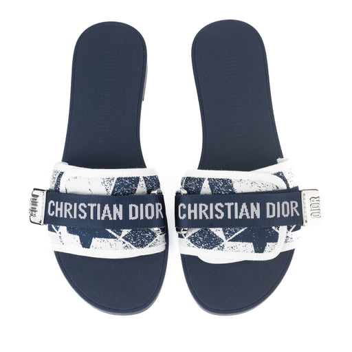 Dior (R)evolution Slides in Blue and White Technical Fabric with Dior Étoile Print