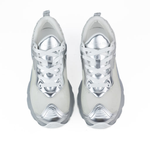 Dior Vibe Sneakers in White Mesh and Silver-Tone Technical Fabric