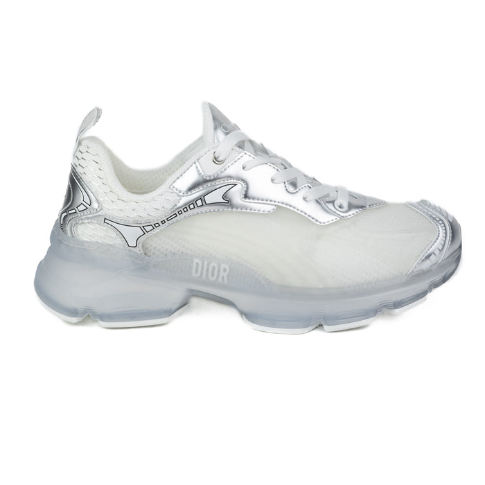 Dior Vibe Sneakers in White Mesh and Silver-Tone Technical Fabric