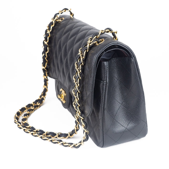 Chanel Large Classic Handbag in Black Grained Calfskin and Gold-Tone Metal