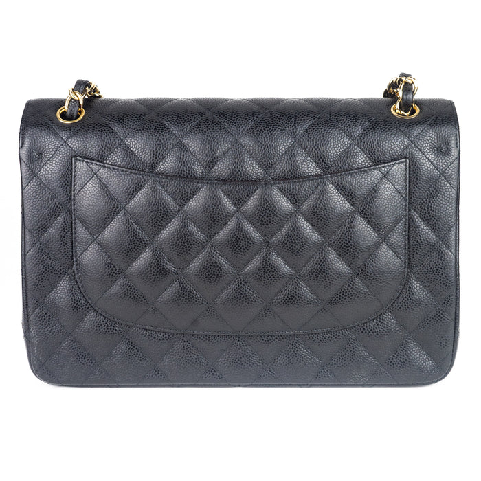 Chanel Large Classic Handbag in Black Grained Calfskin and Gold-Tone Metal