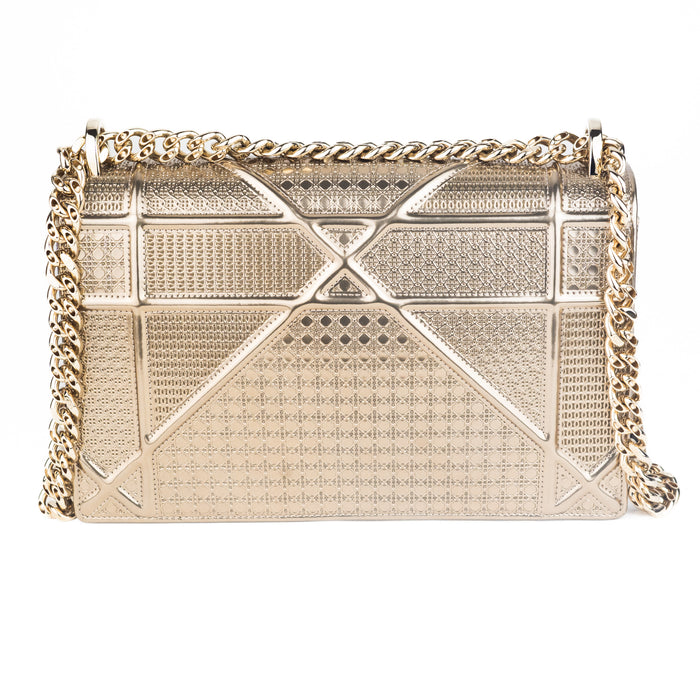 Dior Metallic Patent Micro-Cannage Medium Diorama Flap Bag Gold