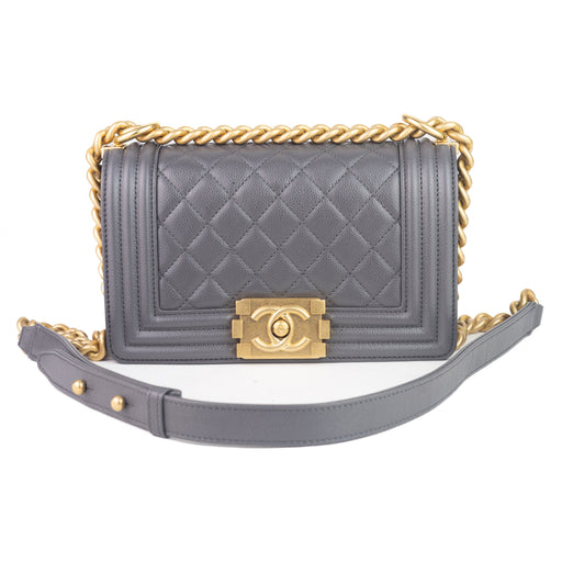 Chanel Grained Calfskin Small Boy bag in grey