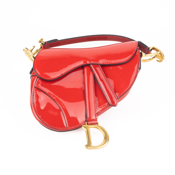Dior Patent Red Mini Saddle Bag