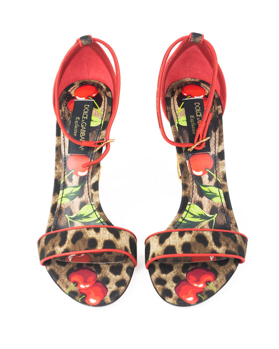 Dolce & Gabbana Cherry Leopard Print Sandals with DG Baroque Heel