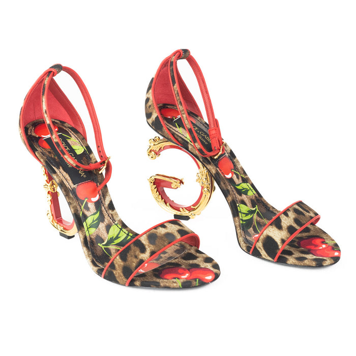 Dolce & Gabbana Cherry Leopard Print Sandals with DG Baroque Heel