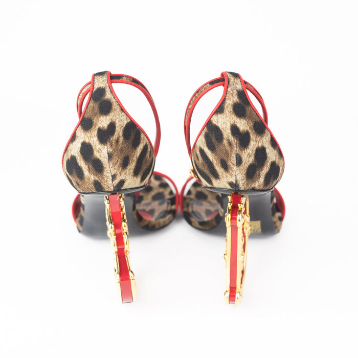 Dolce & Gabbana Cherry Leopard Print Sandals with DG Baroque Heel