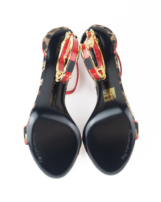 Dolce & Gabbana Cherry Leopard Print Sandals with DG Baroque Heel