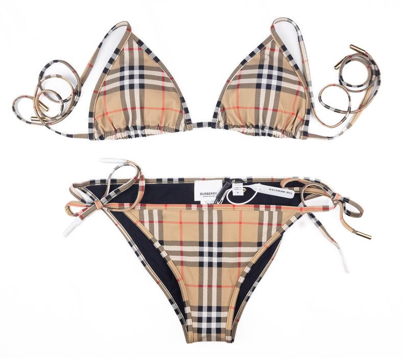 Burberry Vintage Check Triangle Bikini in Archive Beige