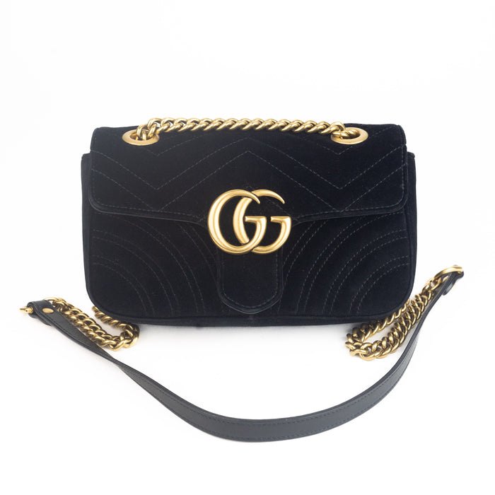Gucci Velvet Matelasse Mini GG Marmont Shoulder Bag in black