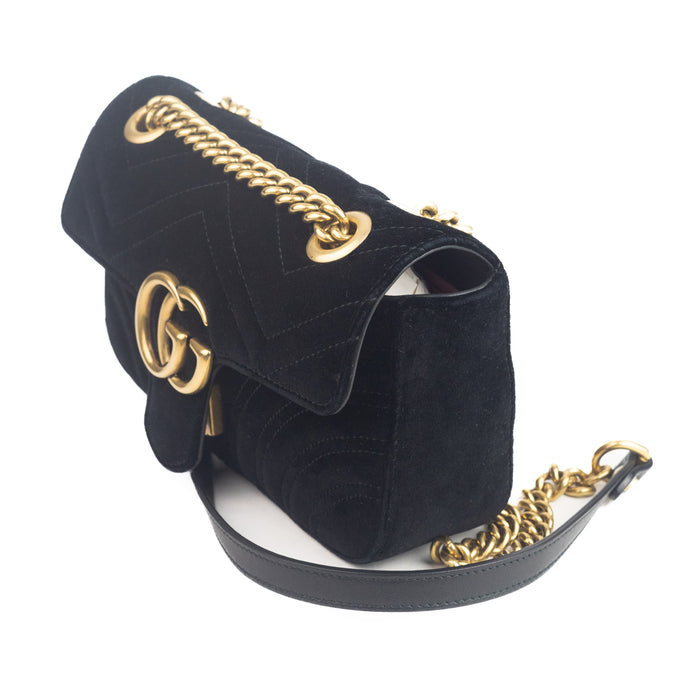 Gucci Velvet Matelasse Mini GG Marmont Shoulder Bag in black