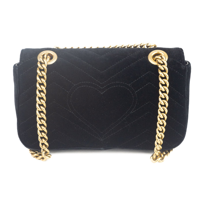 Gucci Velvet Matelasse Mini GG Marmont Shoulder Bag in black