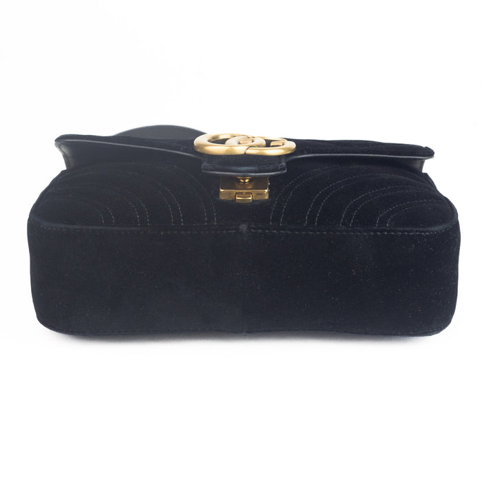 Gucci Velvet Matelasse Mini GG Marmont Shoulder Bag in black