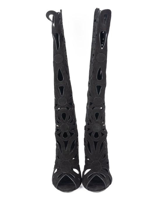 Giuseppe Zanotti Cut out Floral Suede Boots