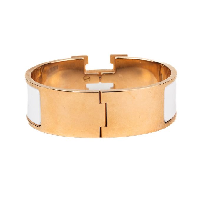 Hermes Rose Gold and White Clic Clac H Bracelet size GM