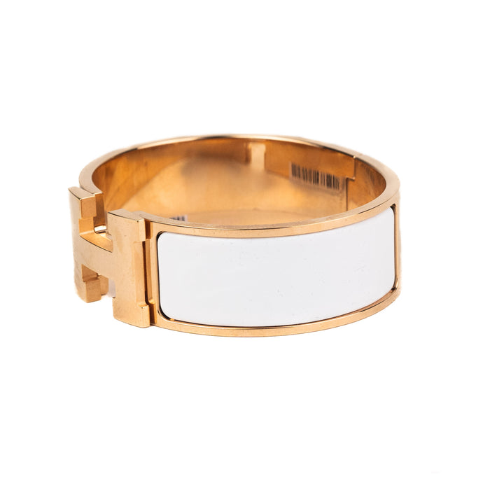 Hermes Rose Gold and White Clic Clac H Bracelet size GM