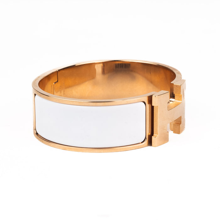 Hermes Rose Gold and White Clic Clac H Bracelet size GM