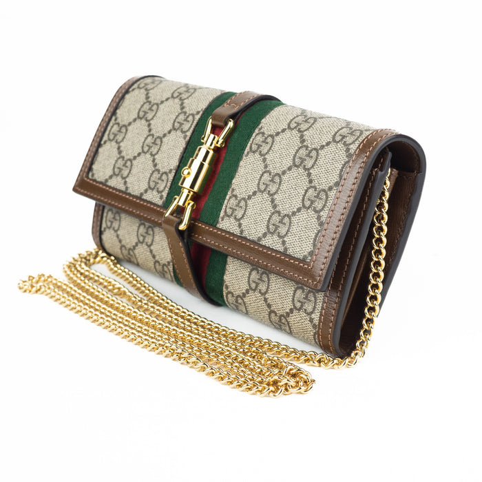 Gucci Jackie 1961 Chain Wallet in Beige and Ebony GG Supreme