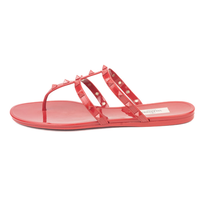 Valentino Garavani Rockstud Jelly Thong Sandals in Red