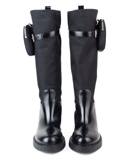 Prada Brushed Leather and Nylon Boots with Pouch