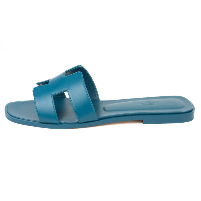 Hermes Oran Sandals in Blue Emeraude