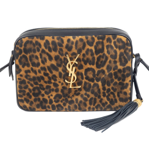 Saint Laurent Calfskin Leopard Print Monogram Lou Camera Bag Black